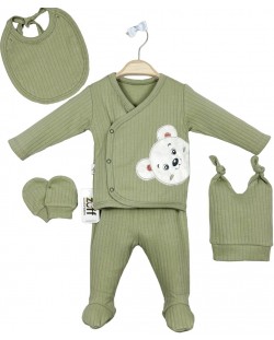 Σετ νεογέννητου  Babyzuff - 5 τεμάχια, πράσινο με αρκούδα