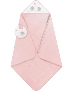 Σετ παιδικής πετσέτας με σαλιάρα  Interbaby - Cachirulo Pink, 100 x 100 cm