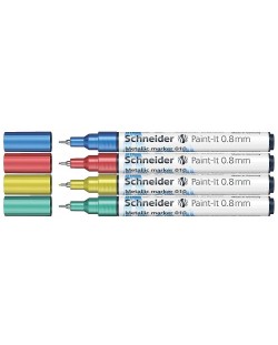 Σετ μεταλλικοί μαρκαδόροι Schneider Paint-It - 010, 0.8 mm, 4 βασικά χρώματα