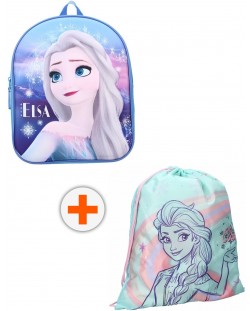 Σετ νηπιαγωγείου Vadobag Frozen II - Σακίδιο πλάτης και αθλητική τσάντα, Elsa, μπλε και ροζ