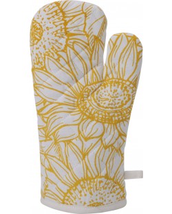 Γάντι κουζίνας με λουλούδια  H&S - 18 x 32 cm, βαμβακερό, κίτρινο