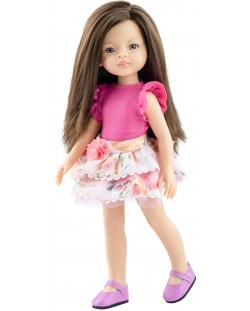 Κούκλα Paola Reina Amigas - Λου, με ροζ φανελάκι και φούστα με λουλούδια, 32 εκ