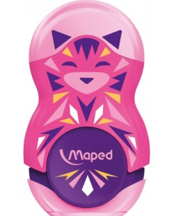Ξύστρα με γόμα 2 σε 1 Maped Mini Cute - Loopy, ροζ