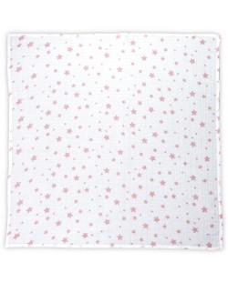 Βαμβακερή πάνα Lorelli - 80 х 80 cm, λευκή με ροζ αστέρια