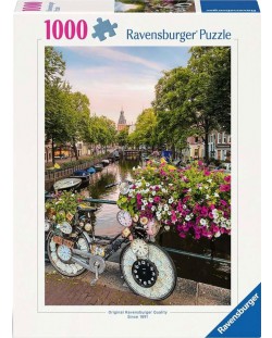 Παζλ Ravensburger 1000 κομμάτια - Ποδήλατο και λουλούδια στο Άμστερνταμ