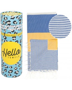 Πετσέτα θαλάσσης σε κουτί Hello Towels - Palermo, 100 х 180 cm,100% βαμβάκι, μπλε-κίτρινο