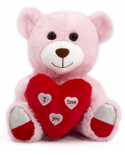 Λούτρινο αρκουδάκι  Tea Toys - με καρδιά, 33 εκ., ροζ