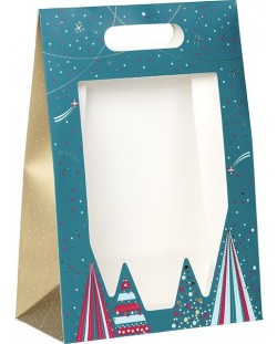 Τσάντα δώρου Giftpack - Bonnes Fêtes, 20 x 10 x 29 cm, ζεστή σφράγιση, με PVC παράθυρο και αυτοκόλλητη ταινία