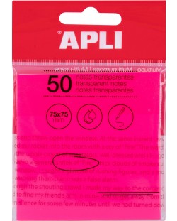 Αυτοκόλλητες σημειώσεις διαφανές  Apli - Ροζ, 75 x 75 mm, 50 φύλλα