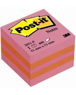 Αυτοκόλλητος κύβος  Post-it - Pink, 5.1 x 5.1 cm, 400 φύλλα