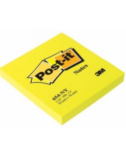 Αυτοκόλλητες σημειώσεις Post-it 654-NY - Κίτρινο, 7.6 х 7.6 cm, 100 τεμάχια