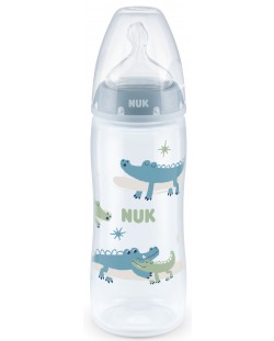 Μπιμπερό με θηλή σιλικόνης Nuk First Choice - Έλεγχος θερμοκρασίας, PP,360 ml, Κροκόδειλοι