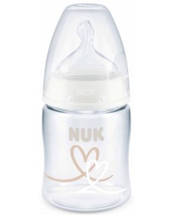 Μπιμπερό   με θηλή σιλικόνης Nuk First Choice - Έλεγχος θερμοκρασίας, PP, 150 ml, Καρδιές