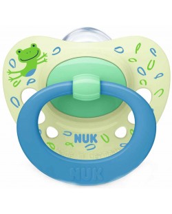 Πιπίλα σιλικόνης με κουτί NUK - Signature - 6-18 μηνών, μπλε με εικόνα