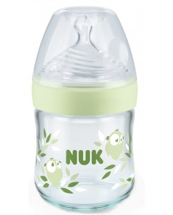 Γυάλινο μπιμπερό NUK Nature Sense - Temperature control, Softer, 120 ml, πράσινο