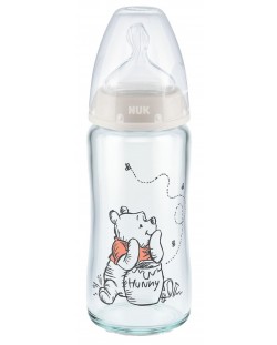 Μπιμπερό γυάλινο NUK First Choice - Temperature Control,0-6 μηνών, 240 ml, Winnie the Pooh