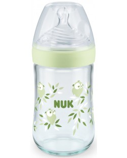 Γυάλινο μπιμπερό Nuk - Nature Sense, με θηλή σιλικόνης M, 240 ml, πράσινο