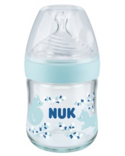 Γυάλινο μπιμπερό NUK Nature Sense - Temperature control, Softer, 120 ml,μπλε