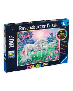 Φωτιζόμενο παζλ  Ravensburger 100 XXL κομμάτια - Μονόκεροι στο φως του φεγγαριού