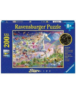 Φωτεινό παζλ Ravensburger  200 XXL κομμάτια - Πεταλούδες και μονόκερος