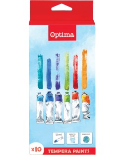 Tempera χρώματα Optima - 10 χρώματα, με πινέλο