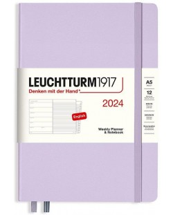 Σημειωματάριο Leuchtturm1917 Weekly Planner and Notebook - A5, μωβ, 2024