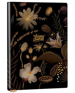Σημειωματάριο Victoria's Journals Florals - Χρυσό και μαύρο, πλαστικό κάλυμμα, διακεκομμένες σελίδες, 96 φύλλα, А5