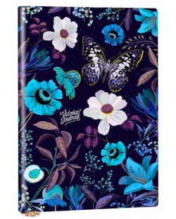 Σημειωματάριο Victoria's Journals Florals - Μπλε λουλούδια, πλαστικό εξώφυλλο, με γραμμές, 96 φύλλα, А5