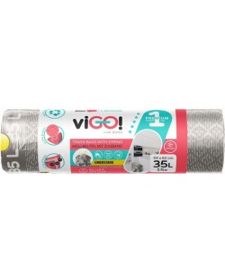 Σακούλες σκουπιδιών με κορδόνια viGO! - Premium #1, 35 l, 15 τεμάχια, ασημί