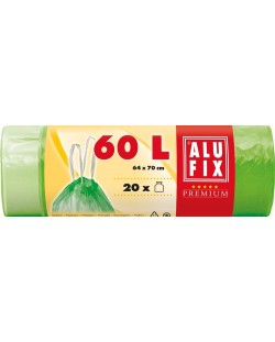 Σακούλες σκουπιδιών με κορδόνια  ALUFIX - 60 l, 20 τεμάχια, πράσινο