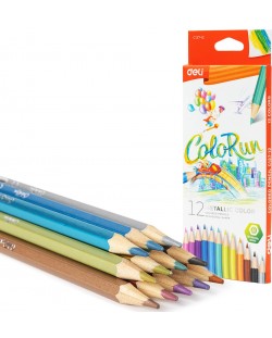 Χρωματιστά μολύβια Deli Colorun - EC127-12, 12 τεμάχια, μεταλλικά χρώματα
