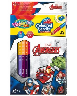 Χρωματιστά μολύβια με διπλό άκρο Colorino - Marvel Avengers, 12 χρώματα και ξύστρα