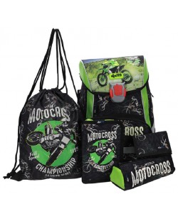 Σχολικό σετ  ABC 123 Motocross - 2023,σακίδιο πλάτης, αθλητική τσάντα, δύο κασετίνες και πορτοφόλι