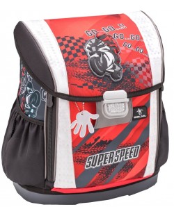 Belmil Super Speed Σχολική τσάντα-κουτί σκληρό πάτο, ενισχυμένη πλάτη, ανακλαστικά στοιχεία, μία μπροστινή και δύο πλαϊνές τσέπες, βάρος 1100g