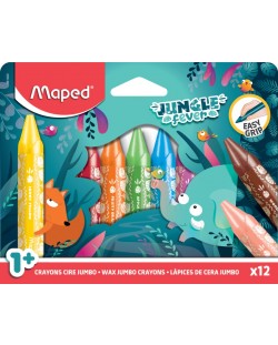 Κηρομπογιές Maped Jungle Fever - Jumbo, 12 χρώματα