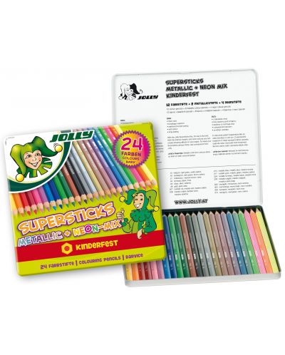 Σετ χρωματιστά μολύβια Jolly Kinderfest Mix - 24 χρώματα, μεταλλικό κουτί - 1