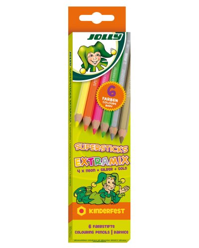 Σετ έγχρωμα  μολύβια Jolly Kinderfest Extra MIX - 6 χρώματα - 1