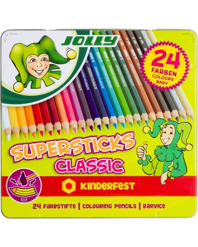 Σετ χρωματιστά μολύβια Jolly Kinderfest Classic - 24 χρώματα, μεταλλικό κουτί - 1