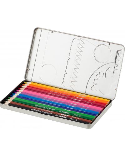 Χρωματιστά μολύβια JOLLY Kinderfest Classic - 12 χρώματα, σε μεταλλικό κουτί - 2