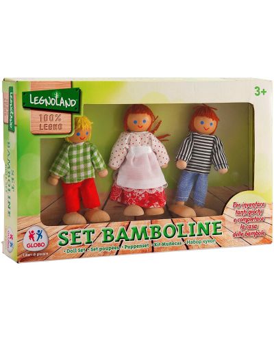 Σετ κούκλες Globo Legnoland - 3 τεμάχια, με ξύλινα υλικά - 1