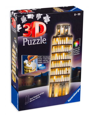 3D Παζλ Ravensburger 216 κομμάτια - Ο Κεκλιμένος πύργος της Πίζας τη νύχτα - 1