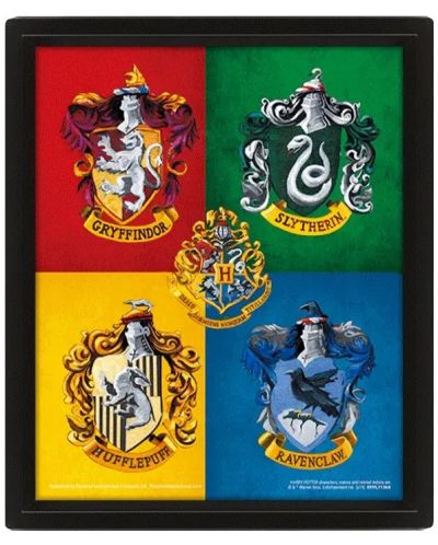 3D  αφίσα με κορνίζα Pyramid Movies: Harry Potter - House Crests - 1