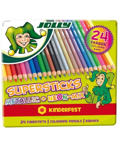 Σετ χρωματιστά μολύβια Jolly Kinderfest Mix - 24 χρώματα, μεταλλικό κουτί - 2