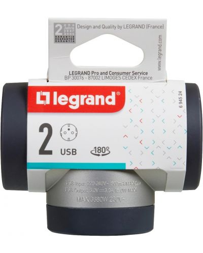 Ταφ Legrand - 694524, 2 Θέσεων,  USB A+C, περιστροφικό, γκρι - 6