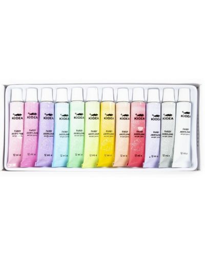 Ακρυλικά χρώματα Kidea - 12 χρώματα, 12 ml, παστέλ - 2