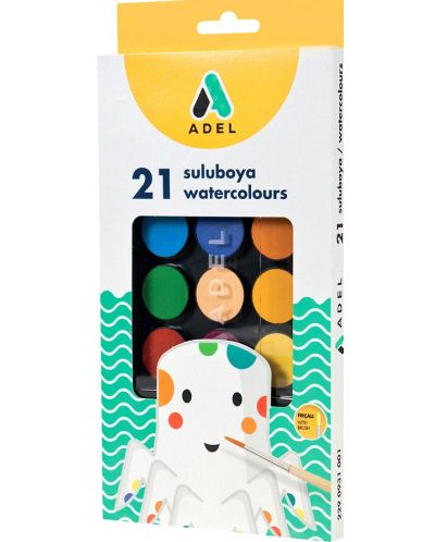 Ακουαρέλα Adel - 21 χρώματα, με πινέλο - 1