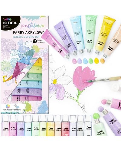 Ακρυλικά χρώματα Kidea - 12 χρώματα, 12 ml, παστέλ - 4