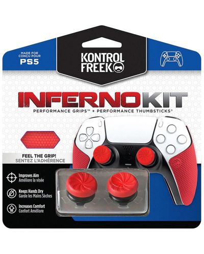 Αξεσουάρ KontrolFreek - Inferno Kit, Performance Grips + Performance Thumbsticks, κόκκινο (PS5) - 1