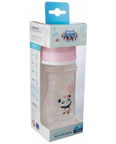 Μπουκάλι κατά των κολικών Canpol - Exotic Animals, 240 ml, ροζ panda - 2