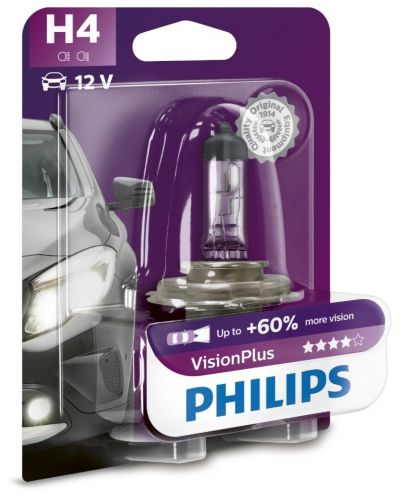 Λάμπα αυτοκινήτου  Philips - H4, Vision plus +60% more light, 12V, 60/55W, P43t-38 - 1